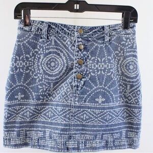 Free People Blue and White Bandana-Print Denim Mini Skirt